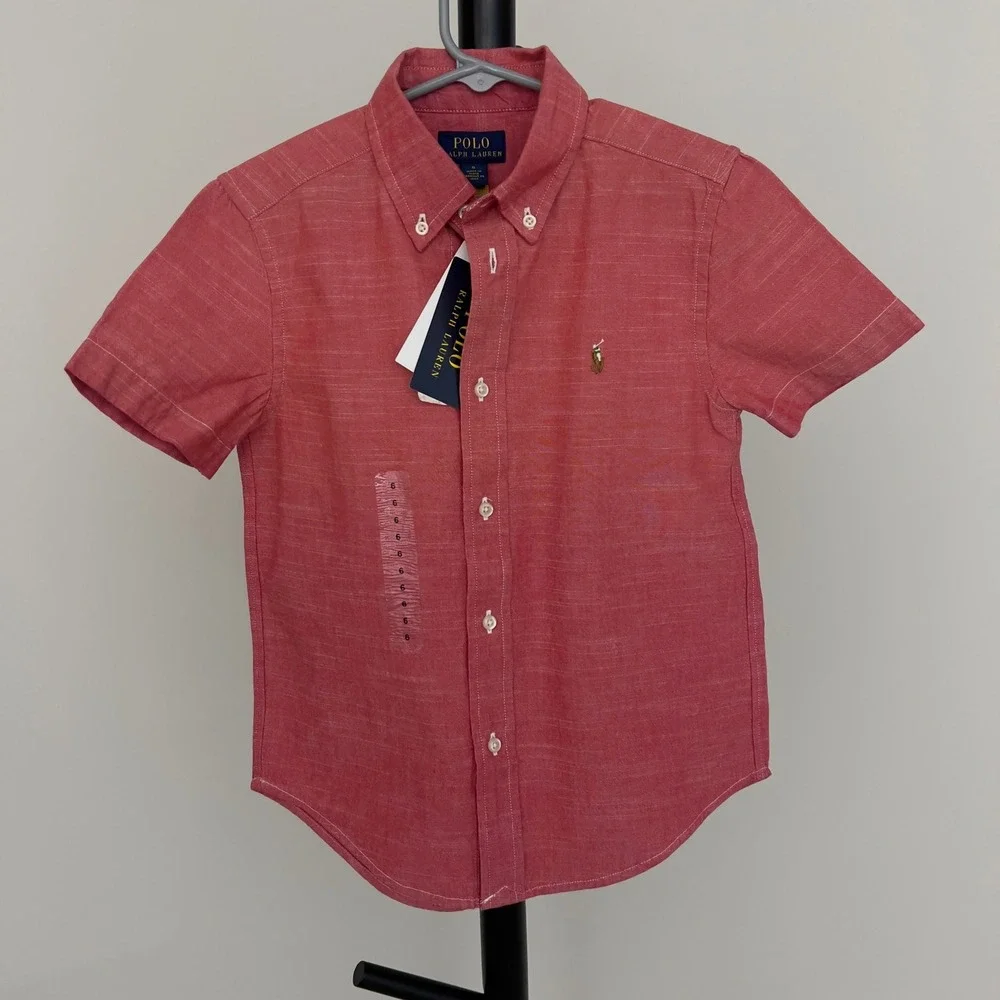 NWT Polo Ralph Lauren Kids Red Short Sleeve Button Down Shirt Size 6